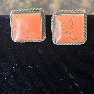 VTG Sterling and Orange Jasper Earrings